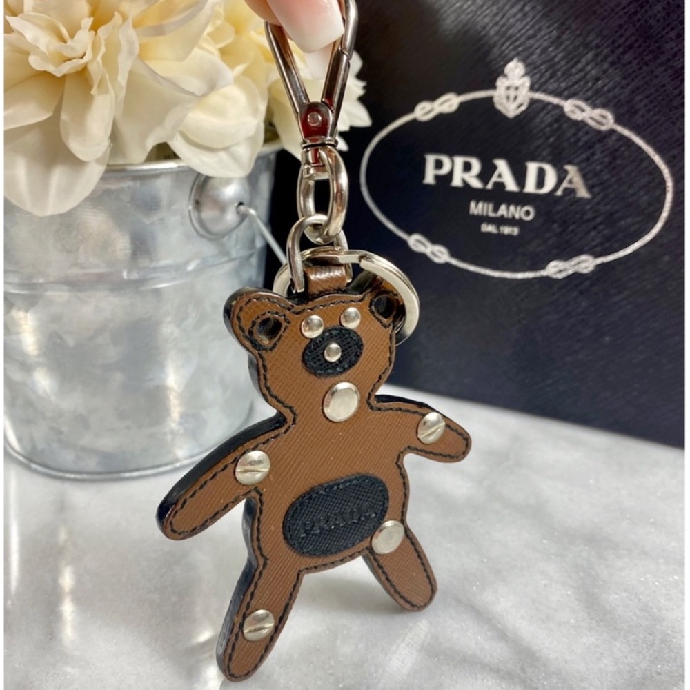|TRADED| Prada Saffiano Leather Brown/Black Bear Bag Charm - Picture 1 of 7